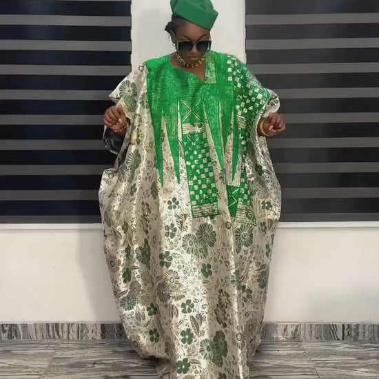 European Damask Brocade Agbada Dress with Matching Scarf