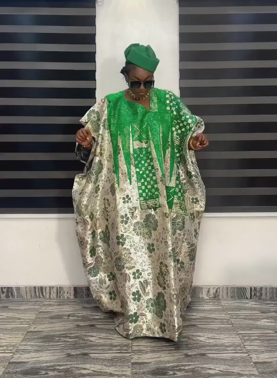 European Damask Brocade Agbada Dress with Matching Scarf
