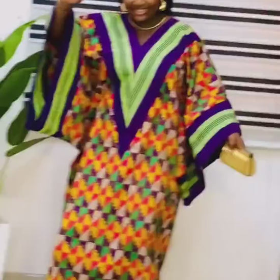 Handmade African Ankara Dress with Headtie | Nigerian Kaftan