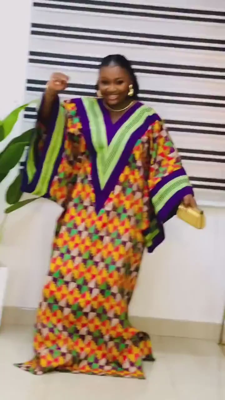 Handmade African Ankara Dress with Headtie | Nigerian Kaftan