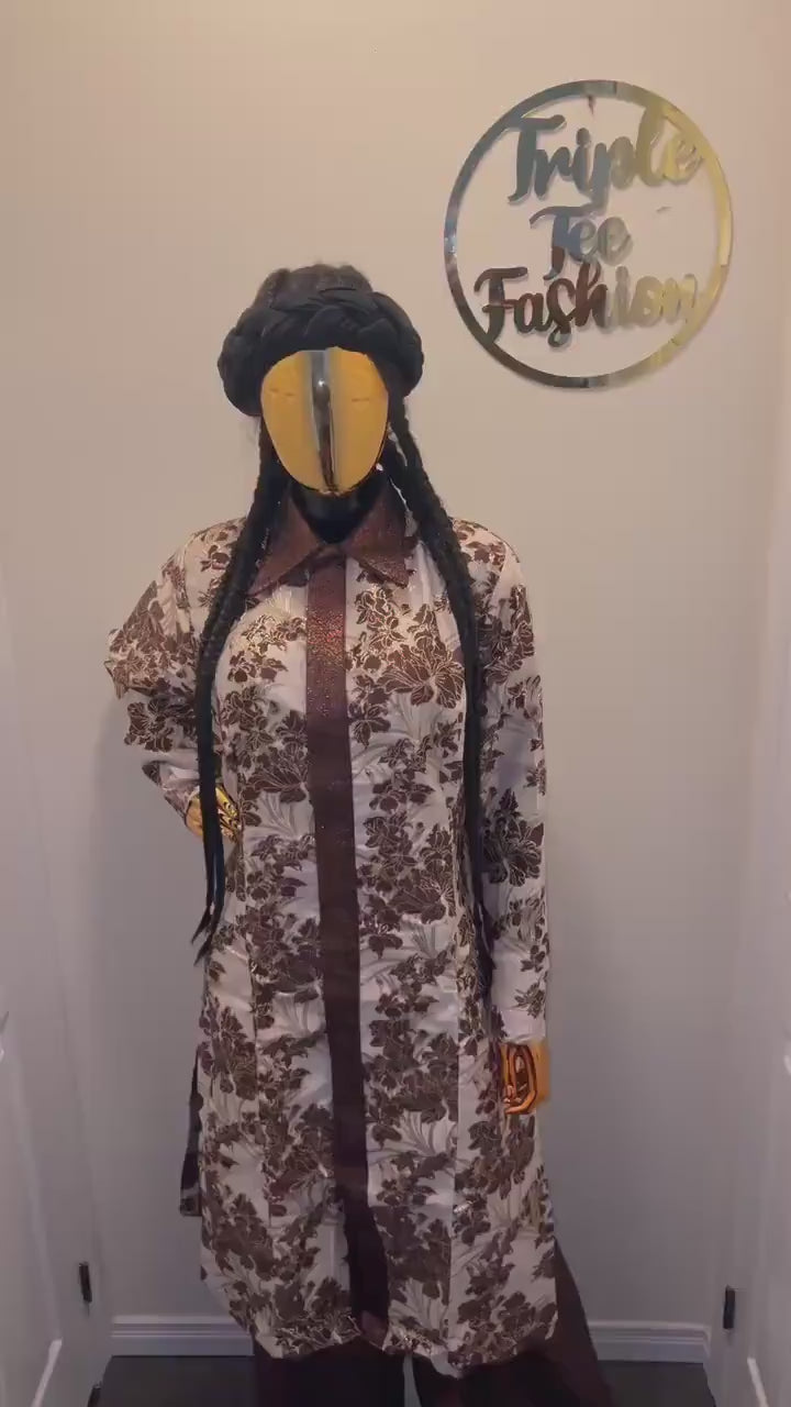 African 2 pieces brocade boubou| shirt and pants| Kaftan| Jalabiya| Rich aunty | Nigerian dress| European brocade women long shirt and pants