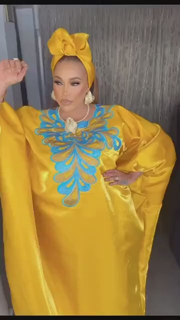 African Embroidery Liquid Mikado Boubou | Modest Kaftan Dress
