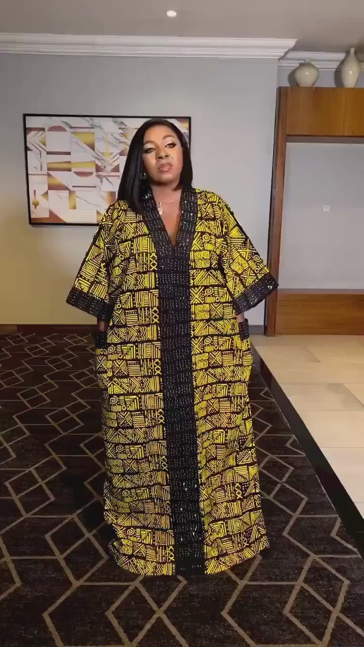 African Ankara Kaftan Dress | Stoned Cotton Boubou