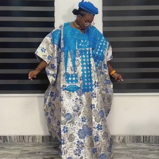 Damask Brocade Agbada Dress with Tinko Embroidery | Nigerian Fashion