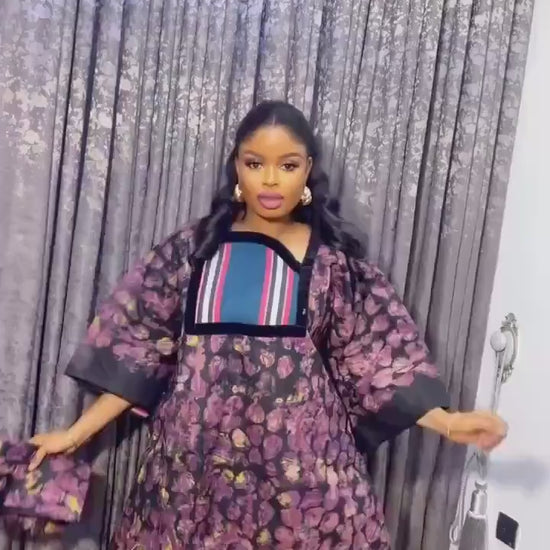 Handmade Adire Cotton Brocade Boubou | Traditional Nigerian Kaftan Dress