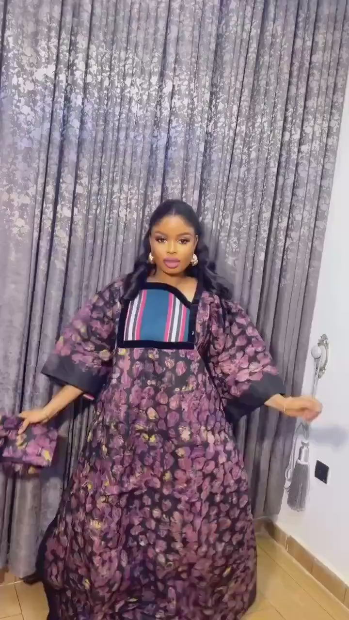 Handmade Adire Cotton Brocade Boubou | Traditional Nigerian Kaftan Dress