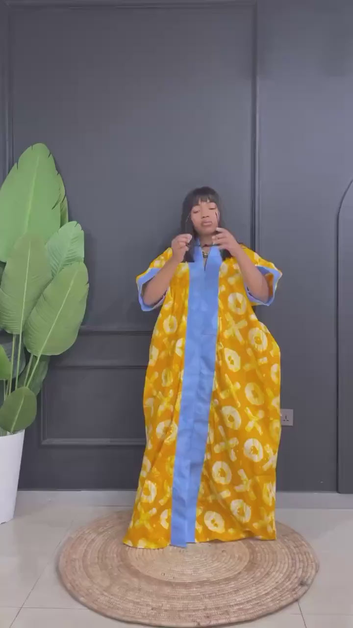 Ankara Cotton Kaftan Dress | Nigerian Bubu Gown, Matching Scarf