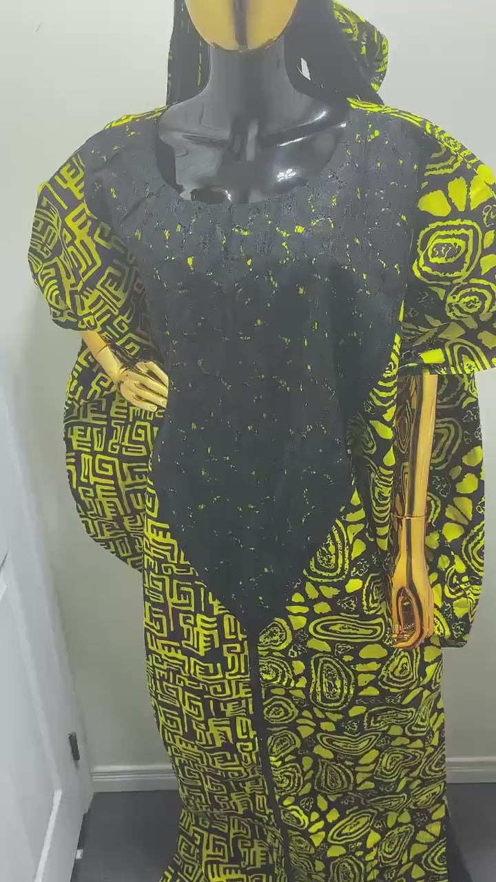 African Ankara Print Kaftan Dress | Nigerian Made Boubou | 100% Cotton One Size Fits All