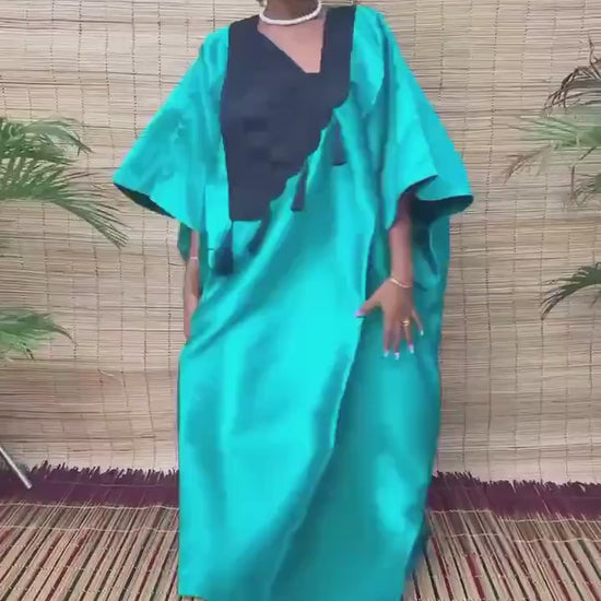 Embroidered Mikado Boubou Kaftan | African Party Dress with Scarf