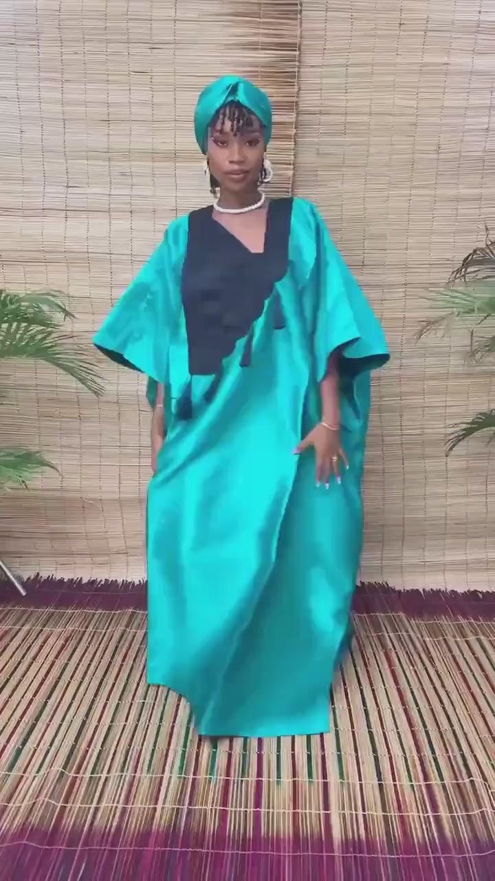 Embroidered Mikado Boubou Kaftan | African Party Dress with Scarf