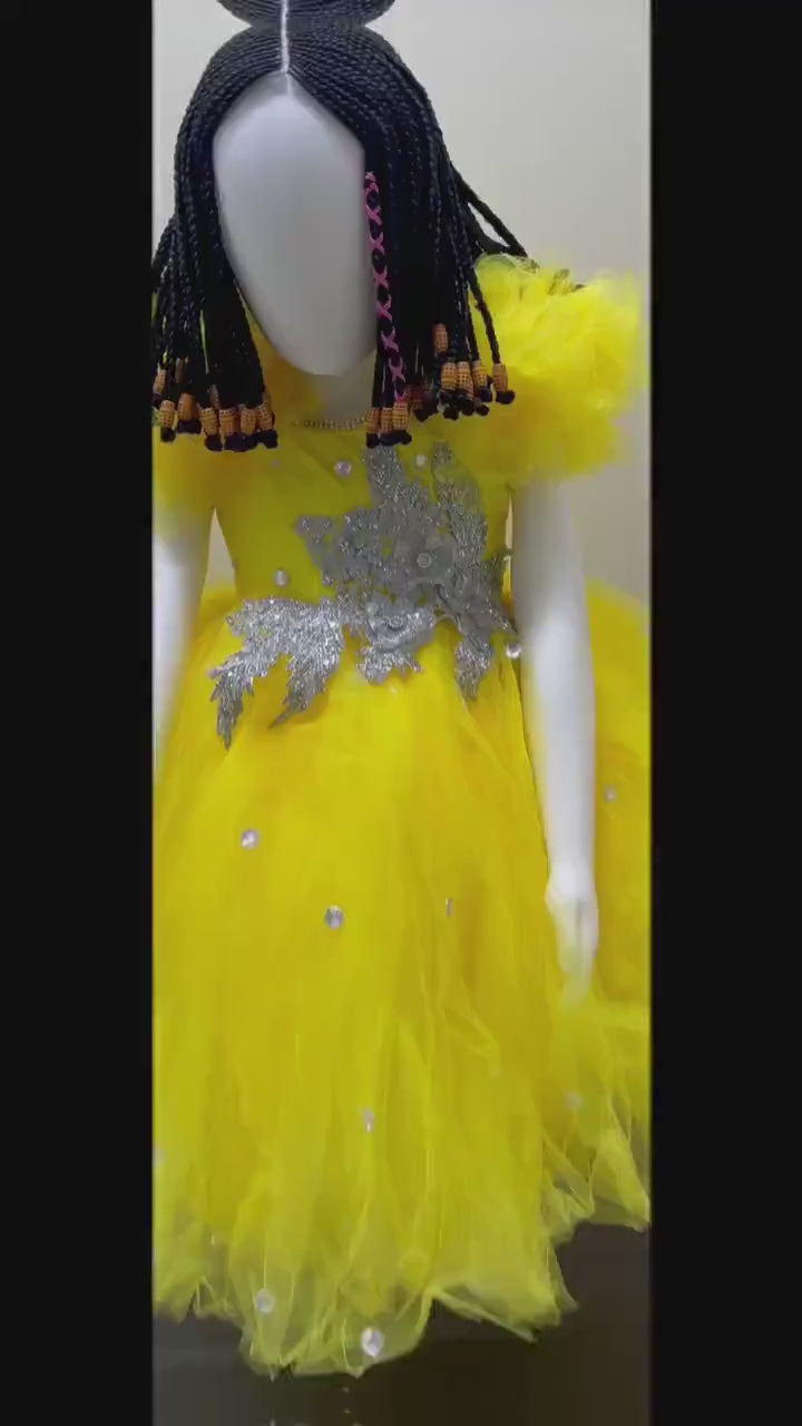 Baby Girl Birthday Ballgown | Yellow Tulle Flower Girl Dress