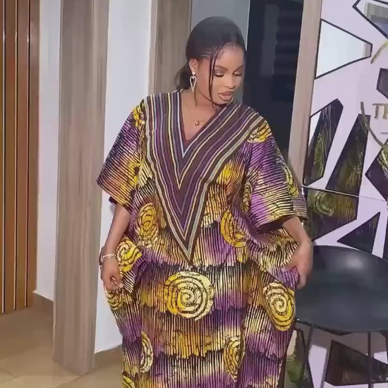 Handmade Ankara Kaftan | Nigerian Print Dress with Headtie