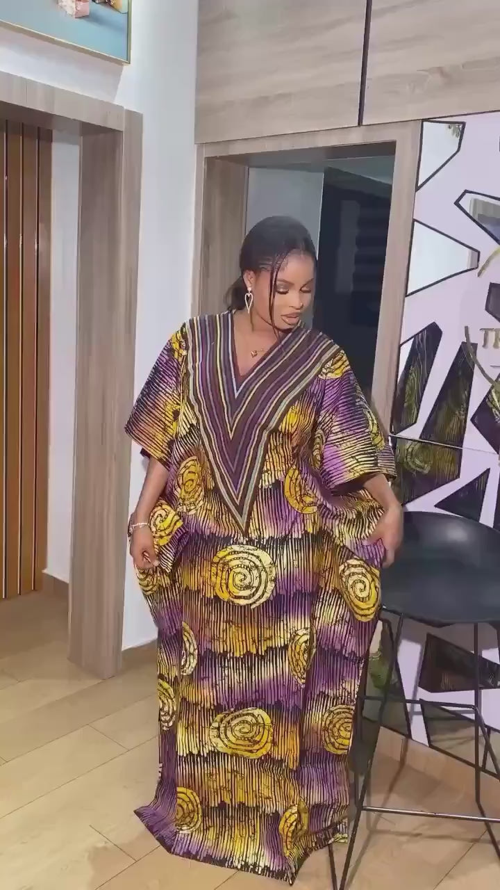 Handmade Ankara Kaftan | Nigerian Print Dress with Headtie