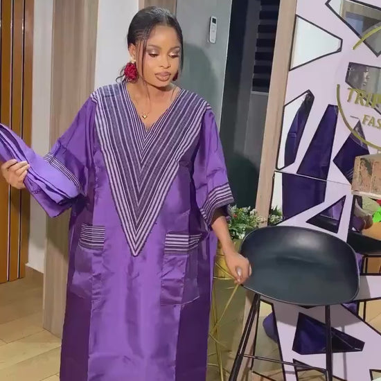 Mikado Boubou Kaftan with Aso Oke Detail | Nigerian Party Dress