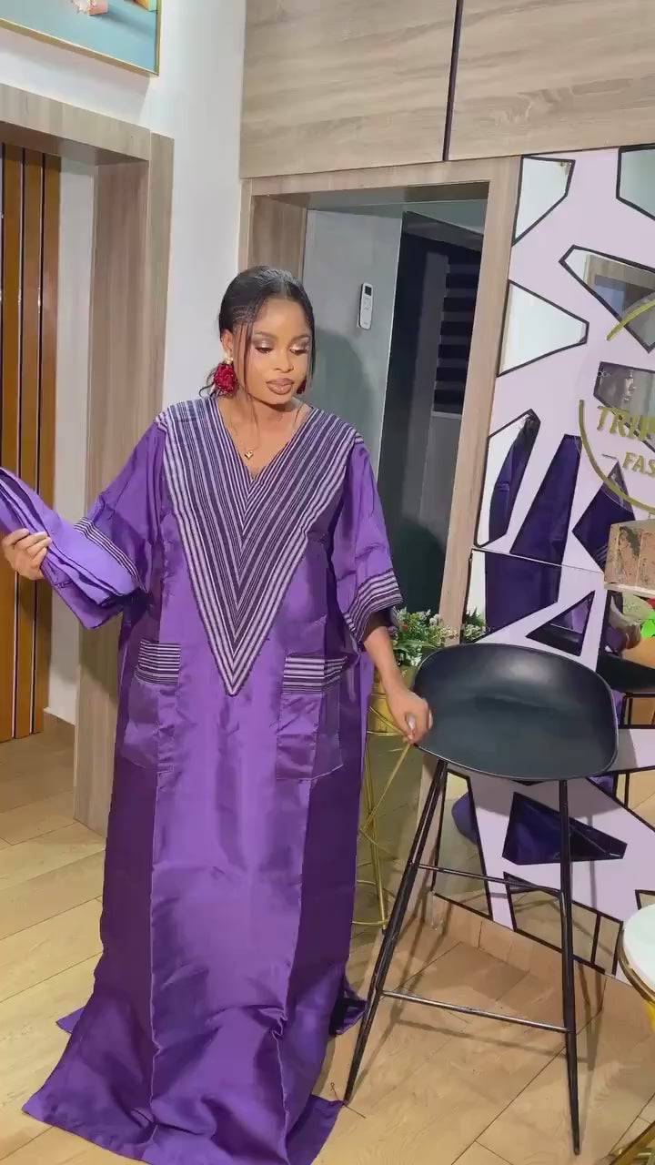 Mikado Boubou Kaftan with Aso Oke Detail | Nigerian Party Dress