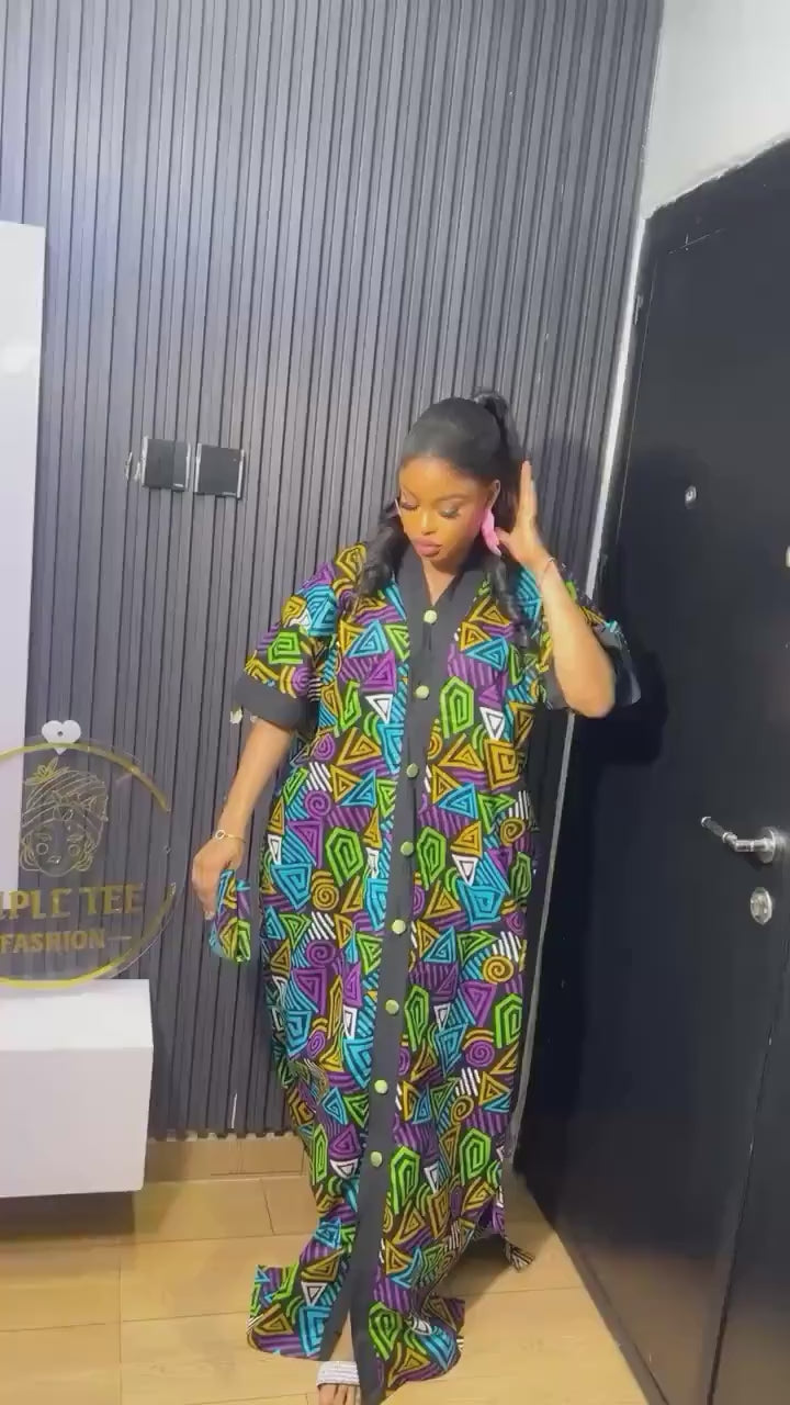African Print Kaftan Dress | Ankara Aso Oke Bubu, One Size