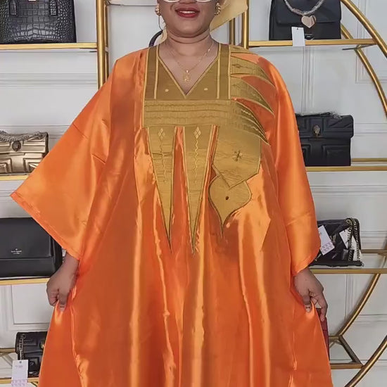 Embroidered Mikado Boubou Kaftan | African Party Dress with Scarf