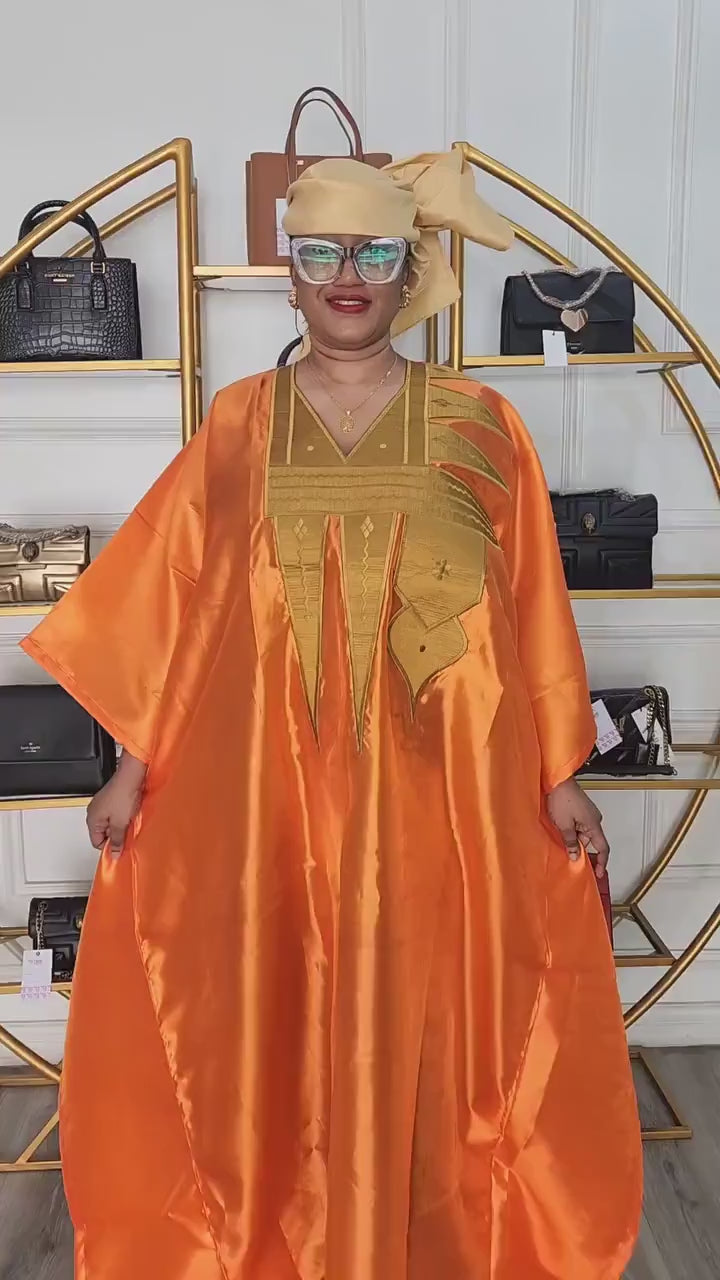 Embroidered Mikado Boubou Kaftan | African Party Dress with Scarf