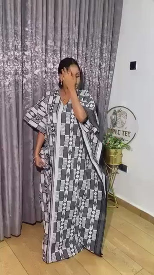 Authentic Akwete Boubou Dress with Scarf | African Kaftan, Traditional Nigerian Wear