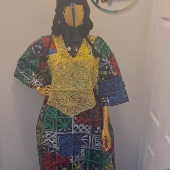 African Print Kampala Boubou Kaftan | Ankara Party Dress (Fits US 8-20)