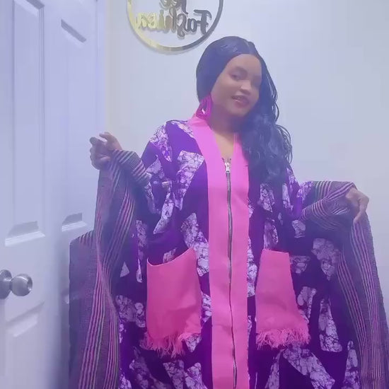 Handmade Ankara Brocade Kaftan Dress | African Print Boubou with Headtie