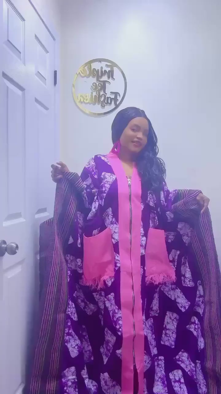 Handmade Ankara Brocade Kaftan Dress | African Print Boubou with Headtie