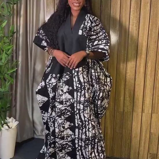 Adire Cotton Kaftan Dress | Nigerian Bubu Gown, One Size