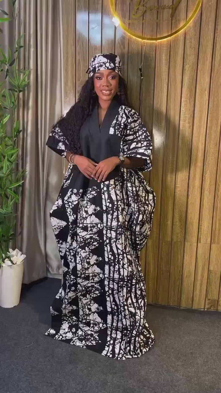 Adire Cotton Kaftan Dress | Nigerian Bubu Gown, One Size