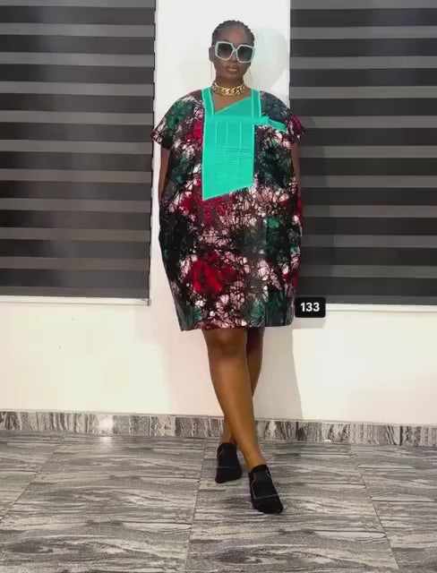 African Ankara Kaftan Dress | Nigerian Made Embroidery Cotton Party Dress