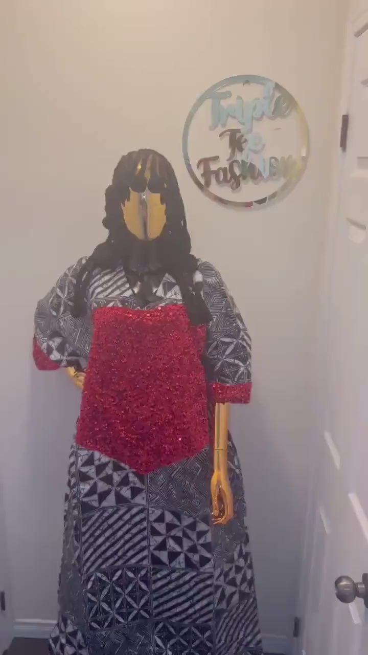 African Kampala Sequin Kaftan Dress | Plus Size Boubou