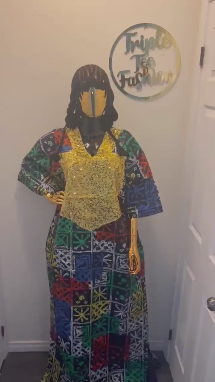 African Adire Kampala boubou | Kaftan| Jalabiya| African wear | Nigerian made dress|Ankara Party dress| One size fits all| plus size bubu