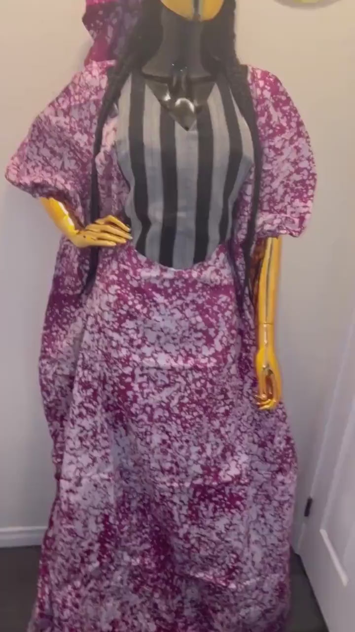Handmade Adire Batik Boubou Dress | Nigerian Kaftan with Inner Belt