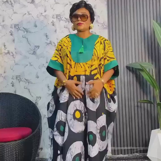 African Print Crepe Kaftan Dress | Nigerian Boubou, Plus Size