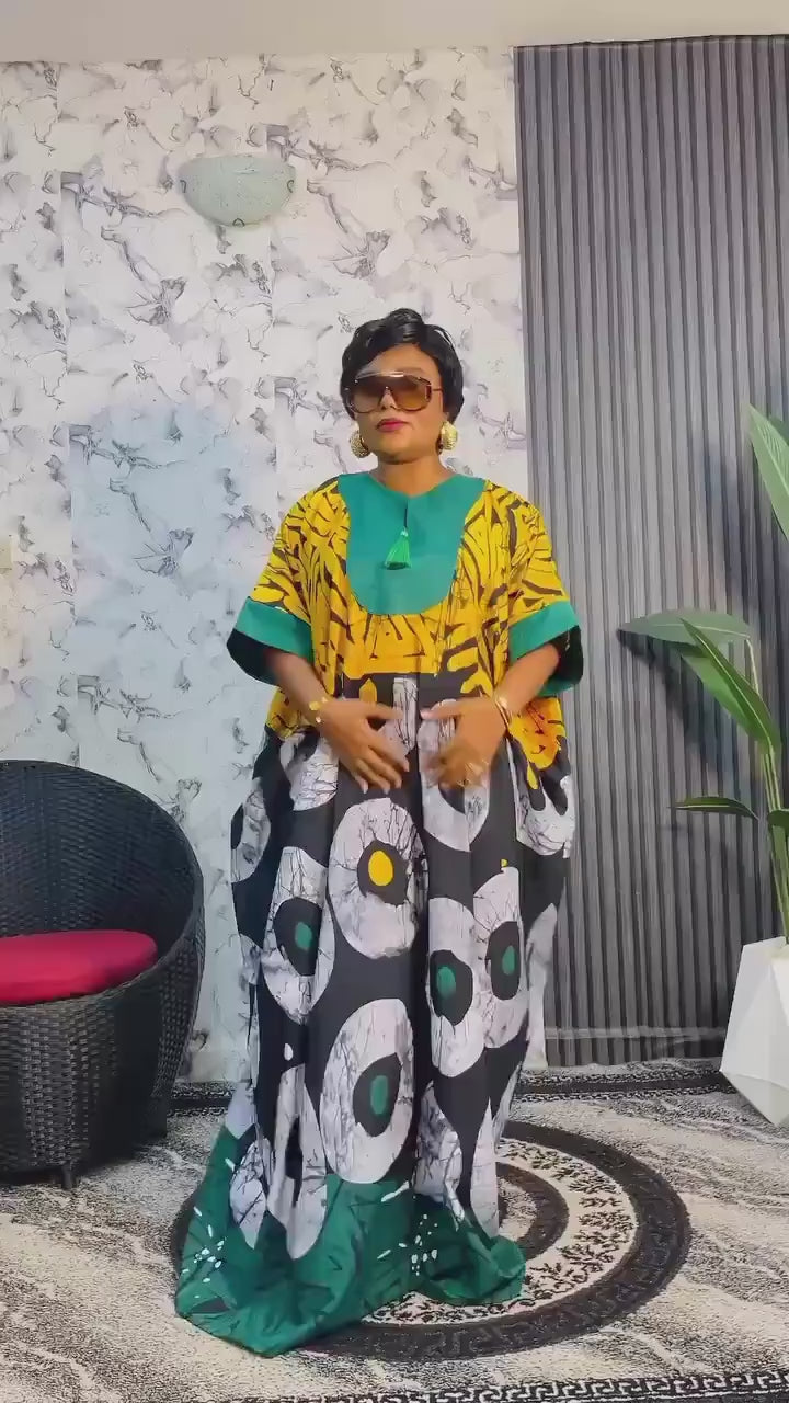 African Print Crepe Kaftan Dress | Nigerian Boubou, Plus Size