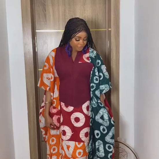 Handmade Adire Batik Kaftan Dress | Nigerian Print Boubou