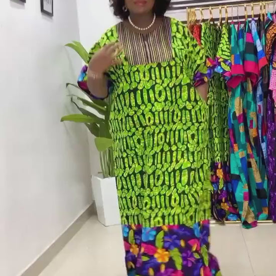 African Ankara Boubou Dress | Aso Oke Details, Modest Kaftan (Fits US 8-22)