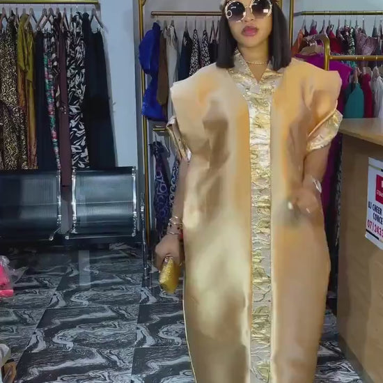 African Mikado Brocade Boubou | Kaftan Dress With Scarf