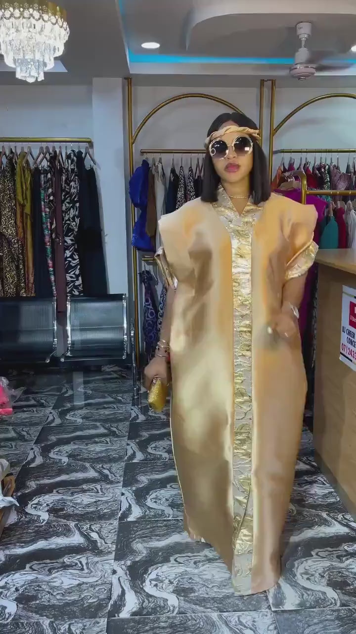 African Mikado Brocade Boubou | Kaftan Dress With Scarf