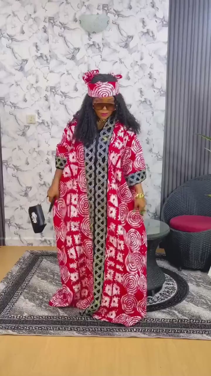 African Print Kaftan Dress with Headwrap, Ankara Maxi Dress, Bohemian Caftan