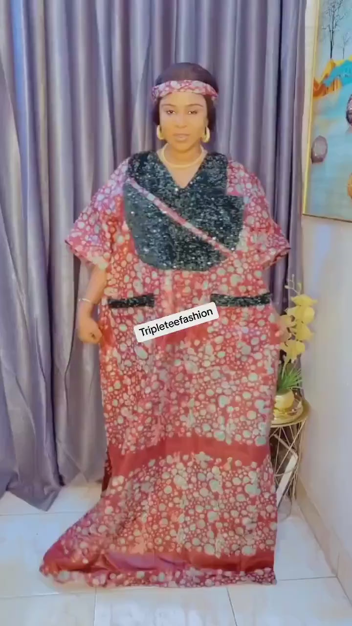 Sequin Kampala Cotton Boubou Kaftan | Plus Size African Dress