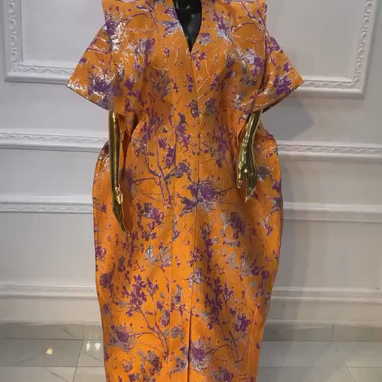 African Brocade Boubou Dress | Matching Scarf, Rich Aunty Vibes