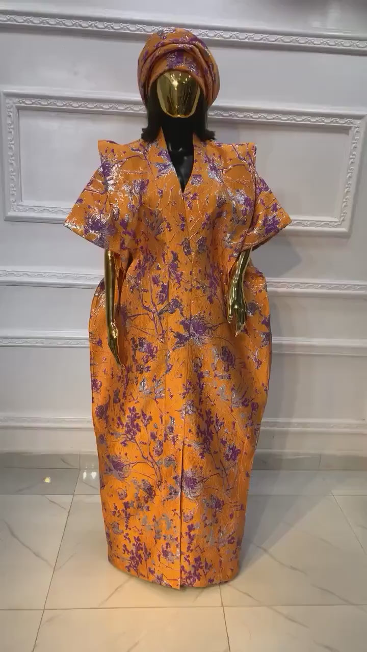 African Brocade Boubou Dress | Matching Scarf, Rich Aunty Vibes