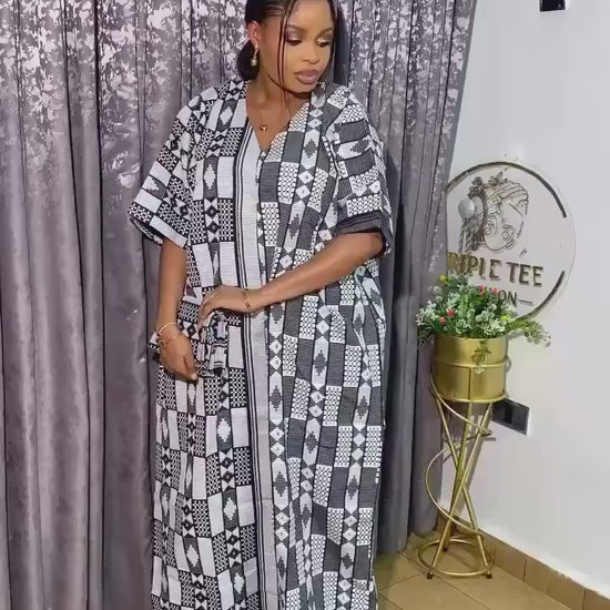 Authentic Akwete Boubou Dress with Scarf | African Kaftan, Traditional Nigerian Wear