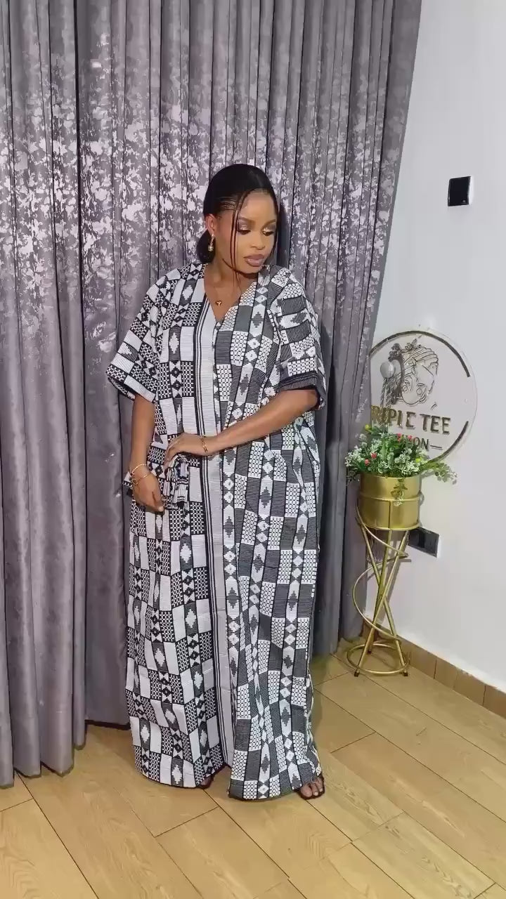 Authentic Akwete Boubou Dress with Scarf | African Kaftan, Traditional Nigerian Wear
