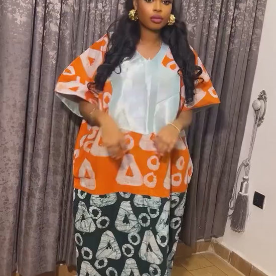Handmade African Adire Batik Boubou | Nigerian Kaftan Dress