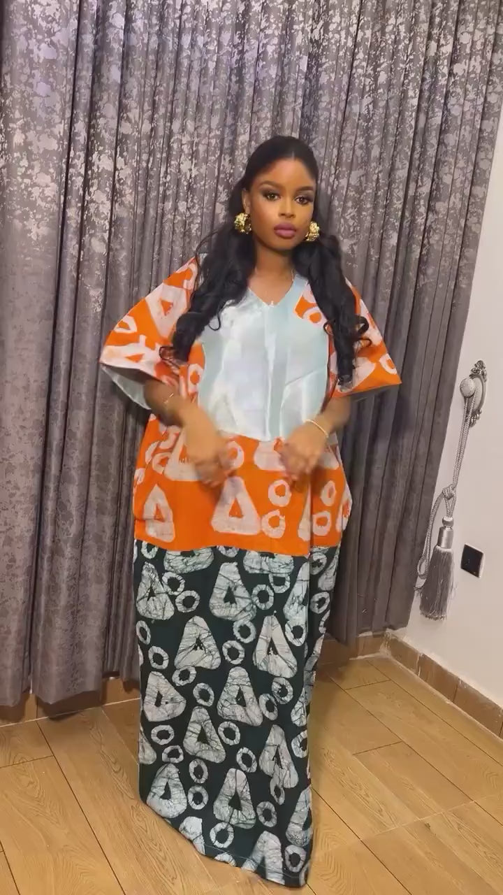 Handmade African Adire Batik Boubou | Nigerian Kaftan Dress