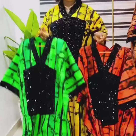 African Ankara Kaftan Dress: Sequin Adire Boubou