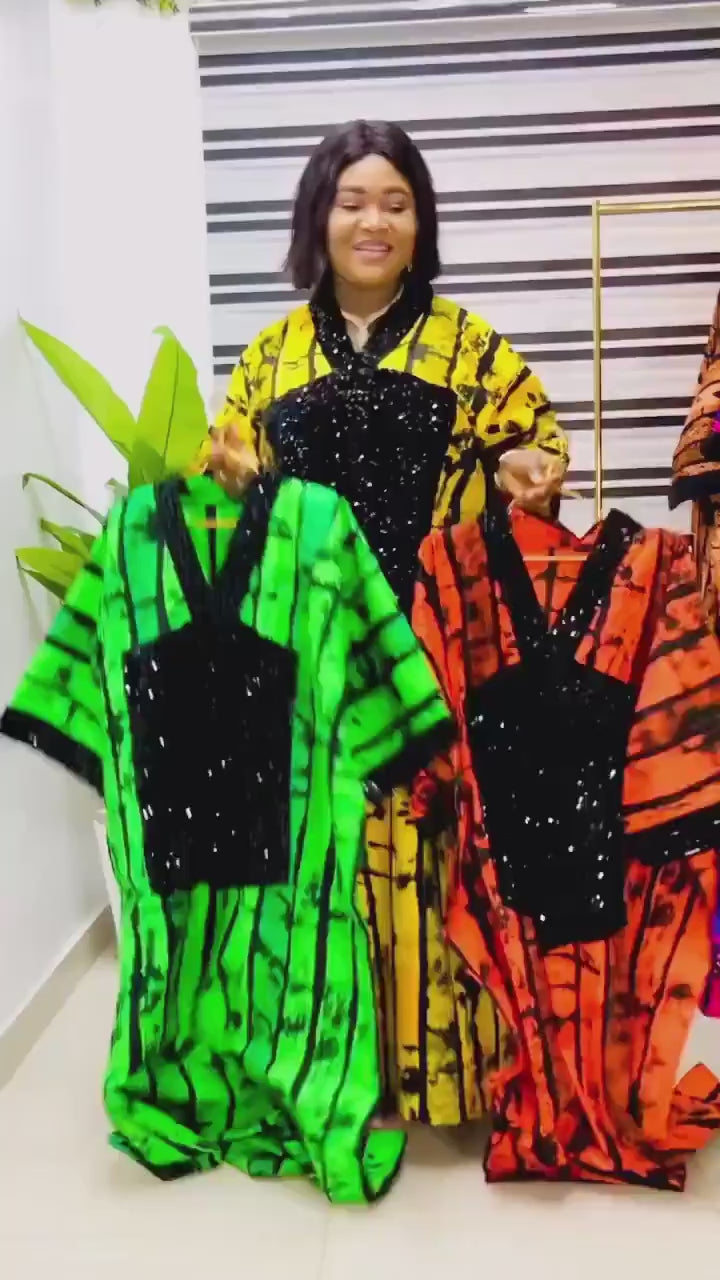 African Ankara Kaftan Dress: Sequin Adire Boubou