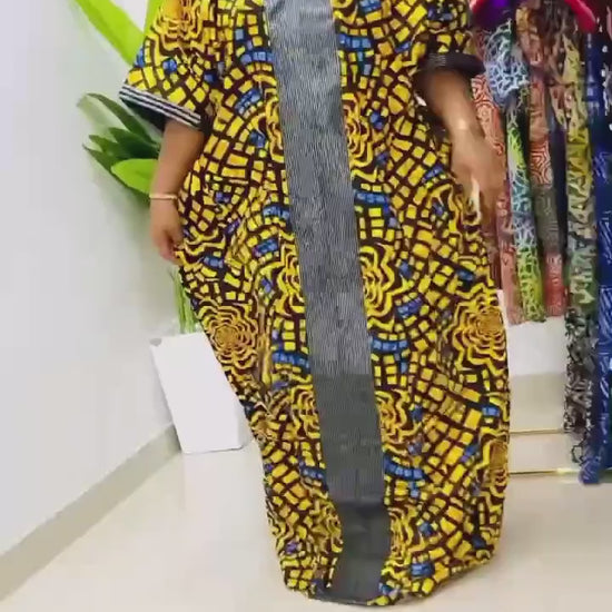 African Ankara Boubou Dress | Aso Oke Panel, Modest Kaftan