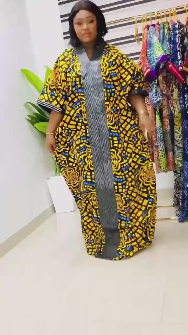 African Ankara Boubou Dress | Aso Oke Panel, Modest Kaftan